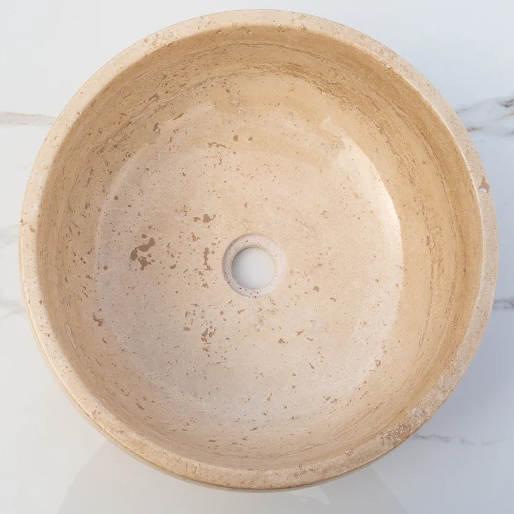 Light Beige Travertine Natural Stone Vessel Sink Polished 16x6