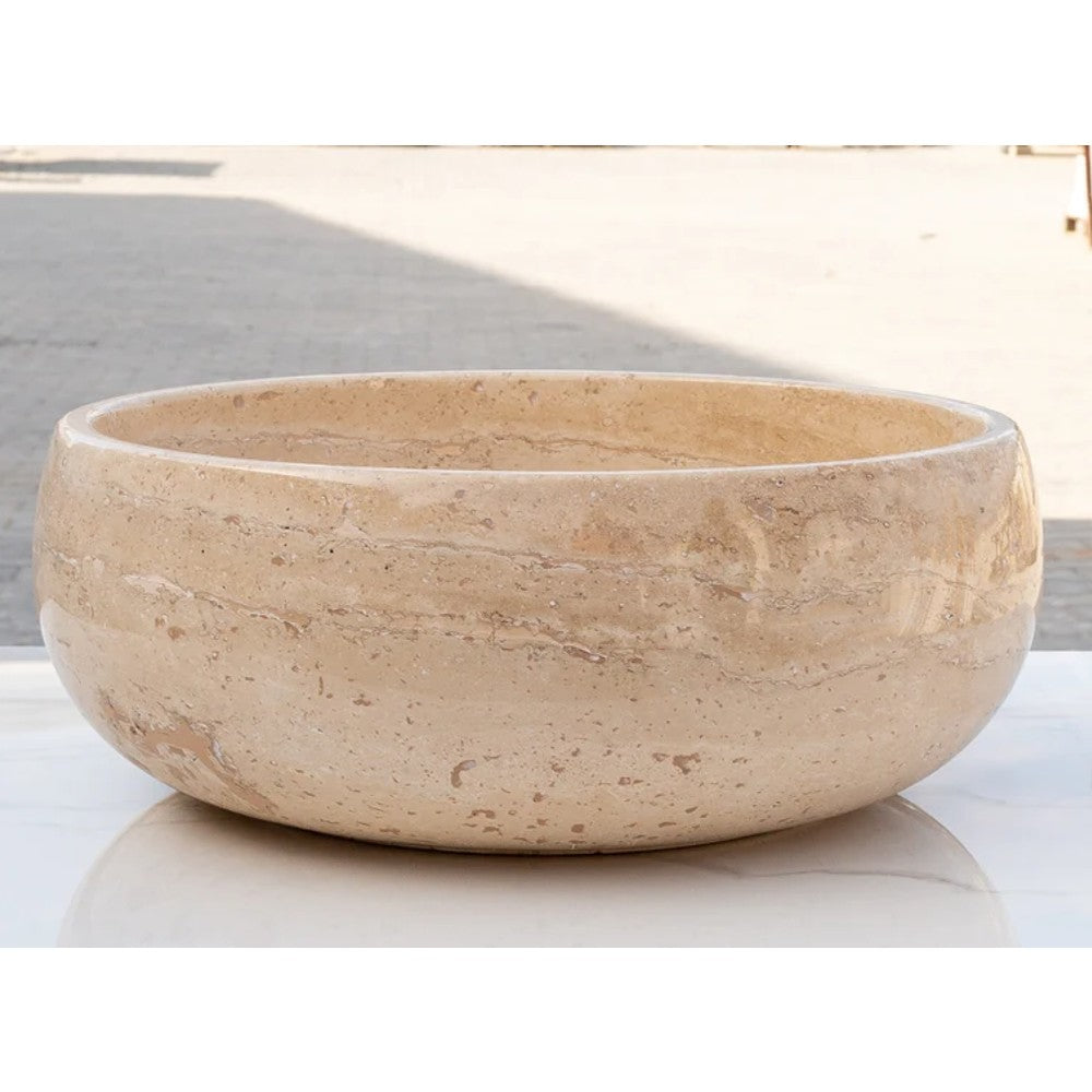 Light Beige Travertine Natural Stone Vessel Sink Polished 16x6