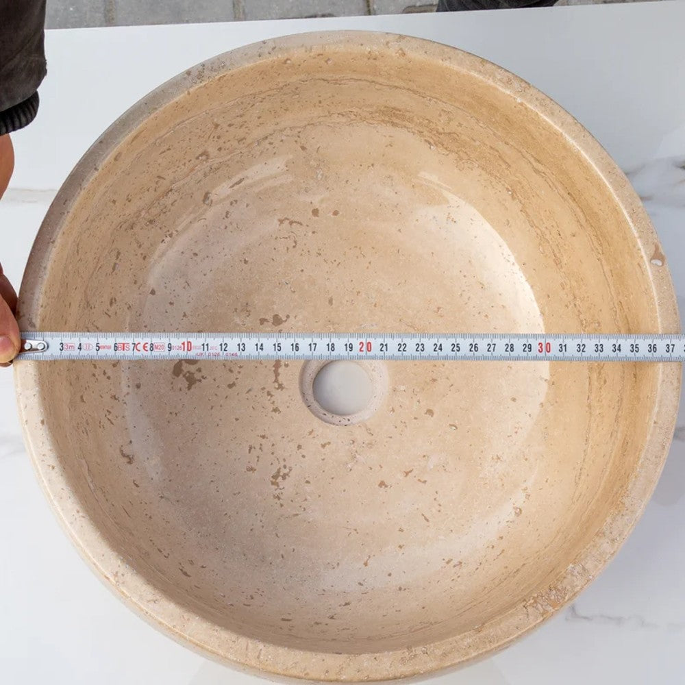 Light Beige Travertine Natural Stone Vessel Sink Polished 16x6
