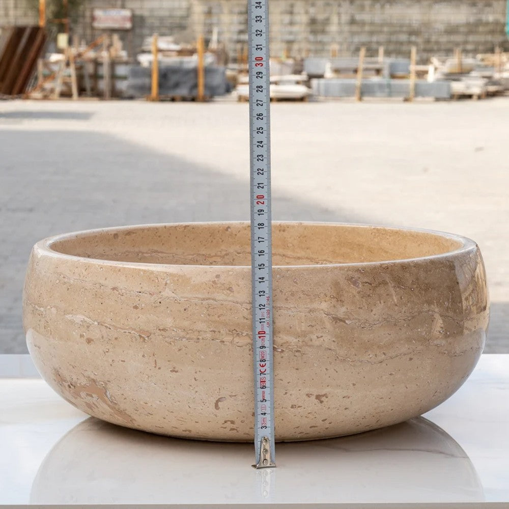 Light Beige Travertine Natural Stone Vessel Sink Polished 16x6