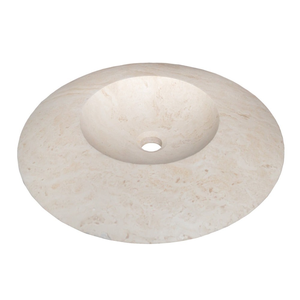 Light Travertine Natural Stone UFO Vessel Sink - 21x6 Honed Filled