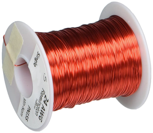 Magnet Wire, Enameled Copper Wire, 24 AWG, 8 oz, 401' Length, 0.0221" Diameter, Red
