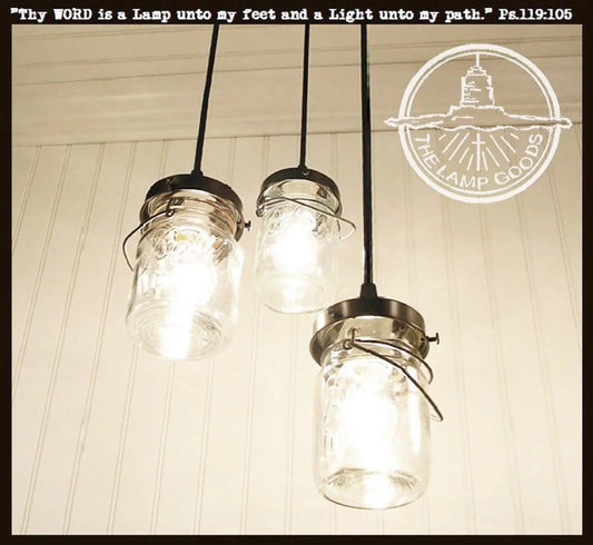 Vintage Pint Mason Jar Chandelier Pendant Trio