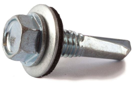 12-24 x 7/8 Hex Washer Head Self Drilling Screw TEK 4 w/ Neo Washer Zinc Plated