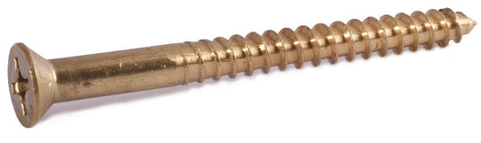 8 x 1 1/2 Phillips Flat Wood Screw Brass