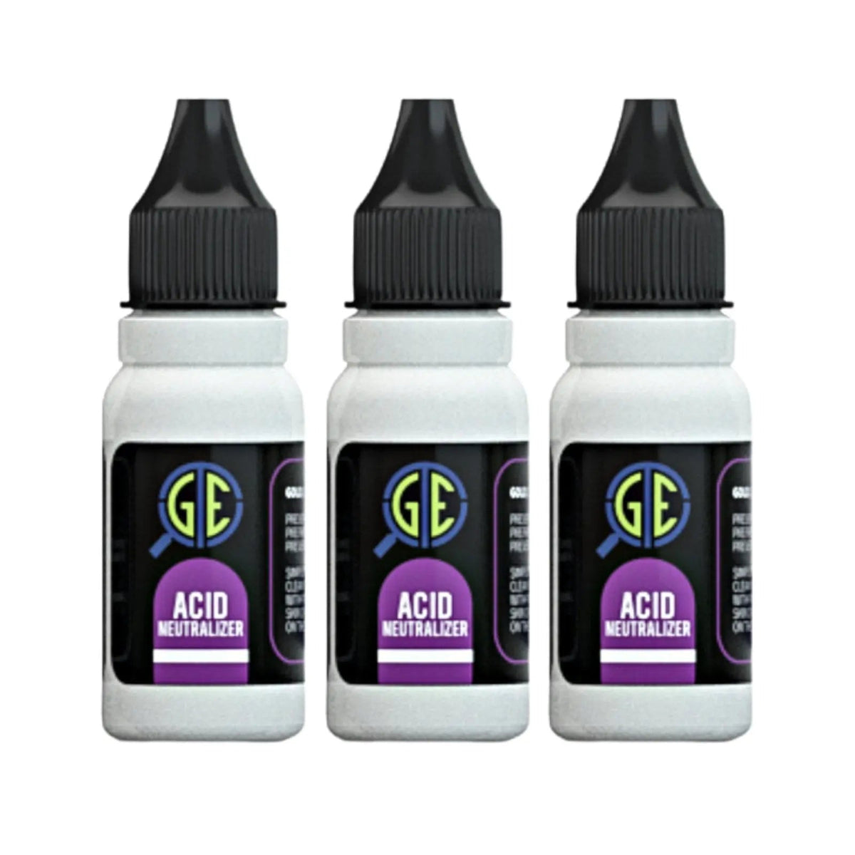 3 Gold Silver Test Acid Neutralizer 1/2 oz Bottles Testing Solution Stone Cleaner