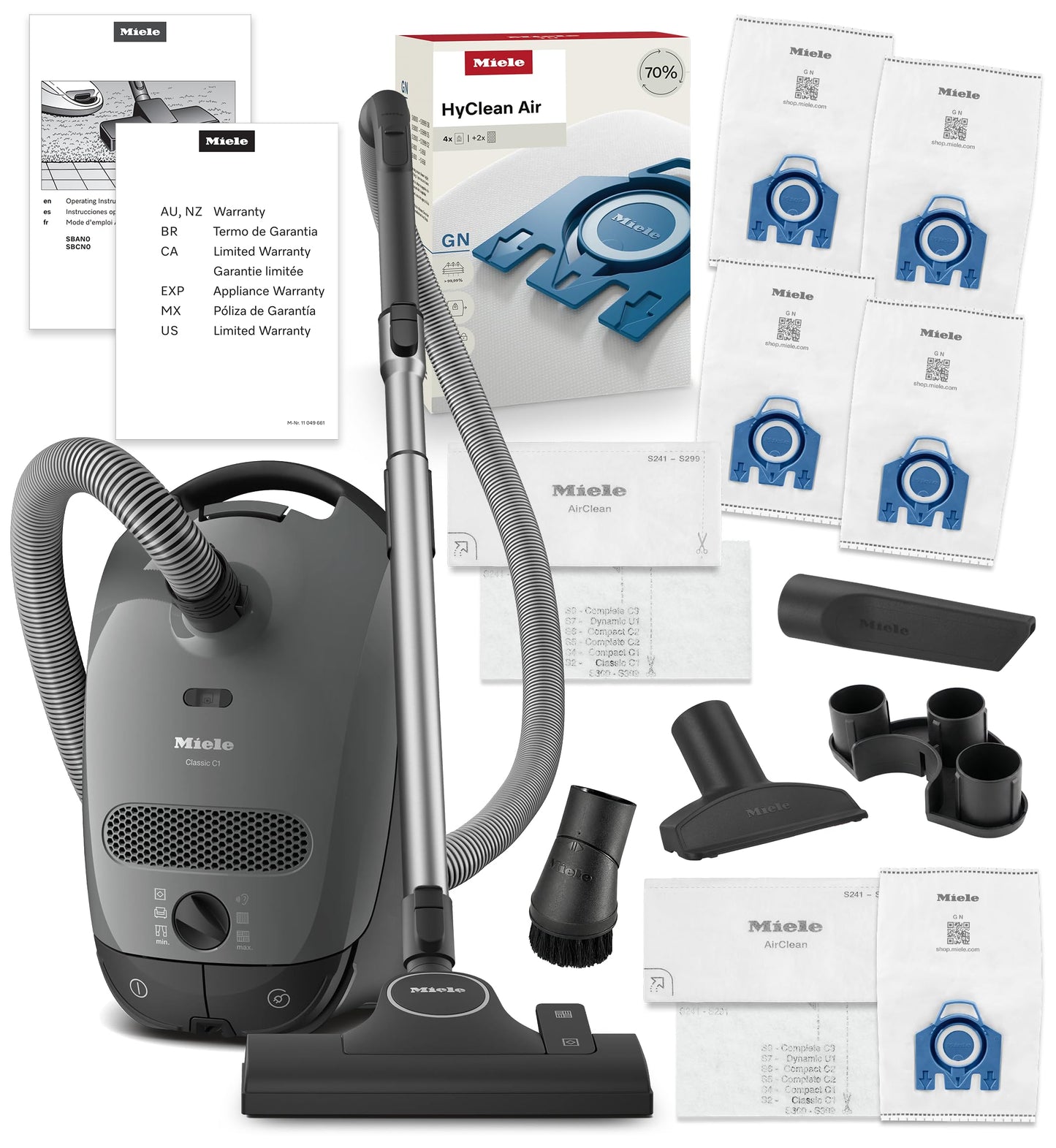 Miele Classic C1 Pure Suction Bagged Canister Vacuum, Graphite Grey - Portable, Household