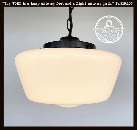 Large Antique Milk Glass Schoolhouse Pendant Light | 12"