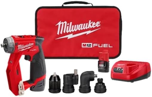 Milwaukee 2505-22 M12 Fuel Installation Drill/Driver Kit, Compact, Forward/Reverse Switch, Keyless Chuck, LED Light, Variable Speed