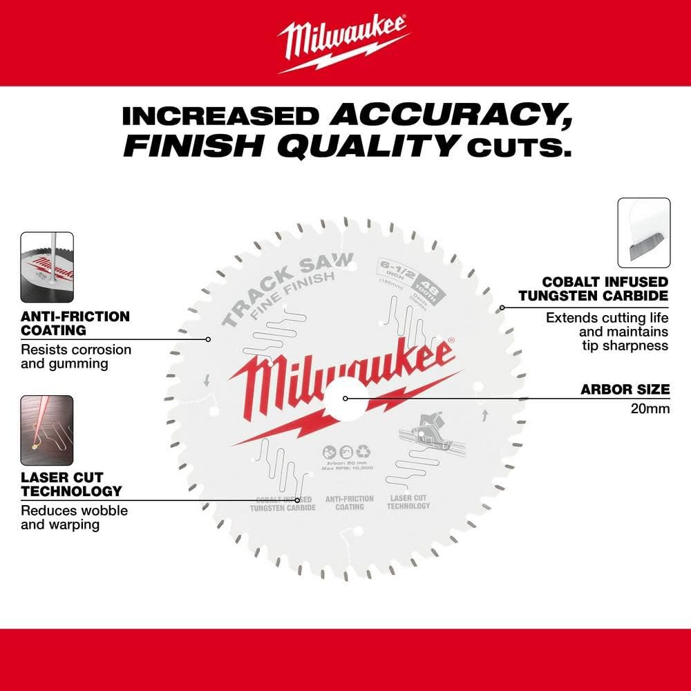 Milwaukee 48 Teeth Fine Finish Track Saw Blade, 165 mm Blade