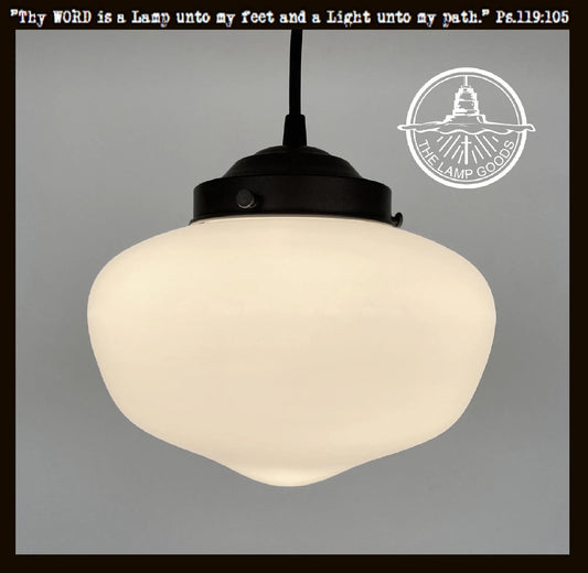 Modern Milk Glass Schoolhouse Pendant Light | 8"
