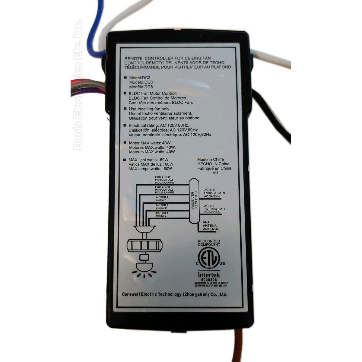 Substitute for Monte Carlo DC8-56SGV-L-D / DC8-56SGY-D 6 Speed For DC Ceiling Fan Receiver [DC8-96SG8]