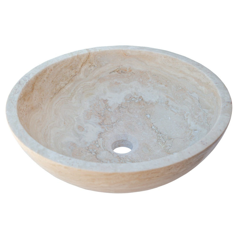 Beige Travertine Natural Stone Round Vessel Sink Honed and Filled 18 Inch Diameter