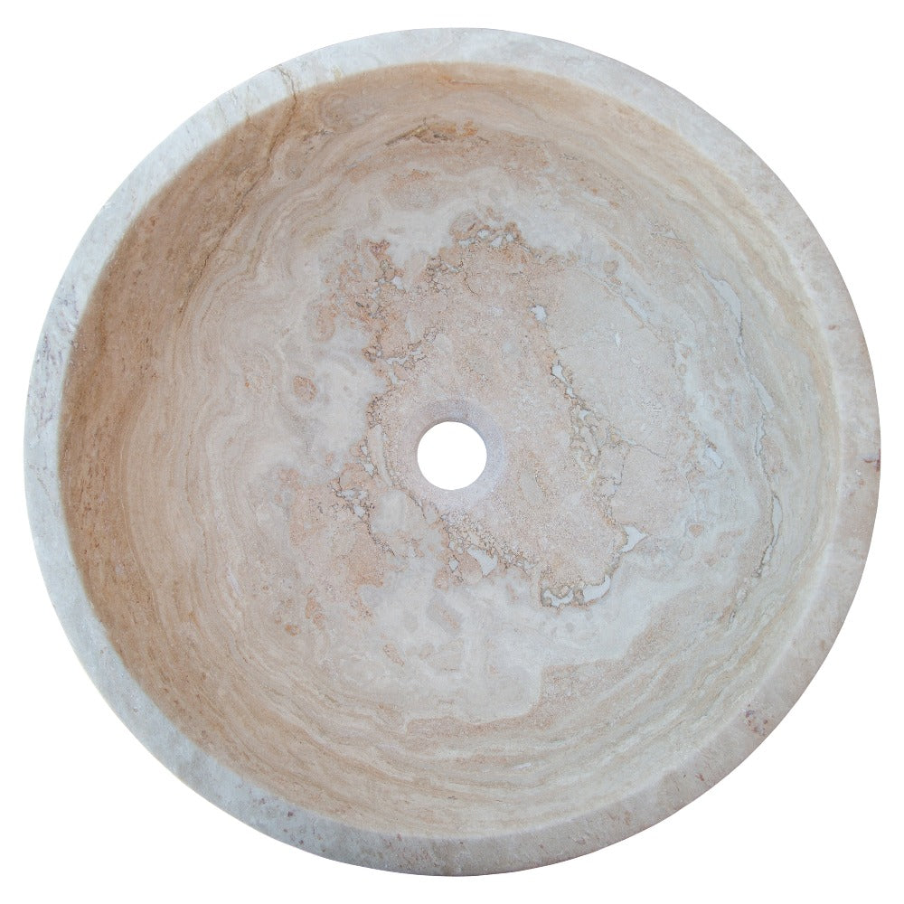 Beige Travertine Natural Stone Round Vessel Sink Honed and Filled 18 Inch Diameter