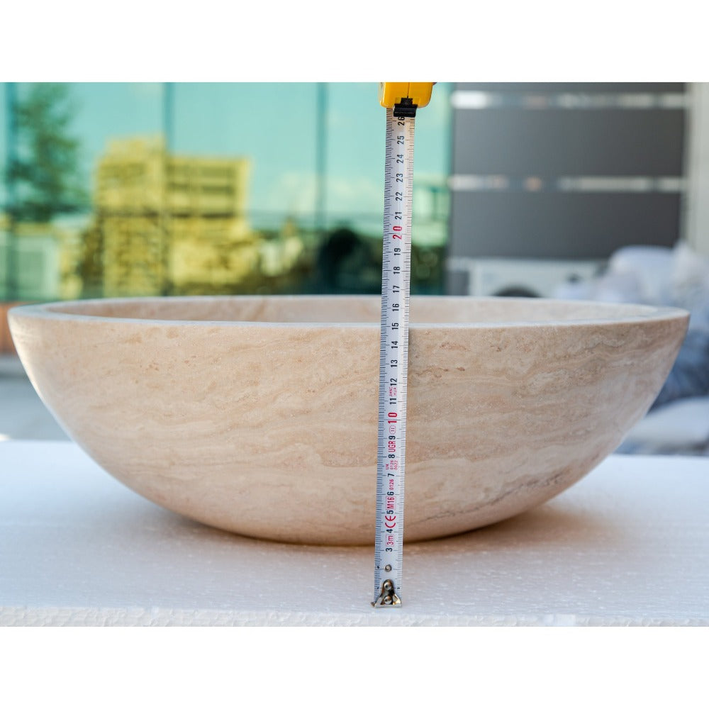 Beige Travertine Natural Stone Round Vessel Sink Honed and Filled 18 Inch Diameter