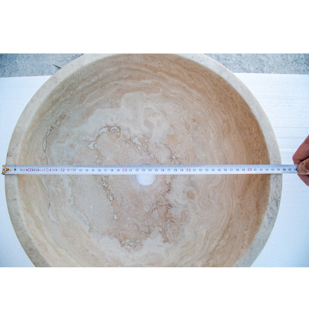 Beige Travertine Natural Stone Round Vessel Sink Honed and Filled 18 Inch Diameter