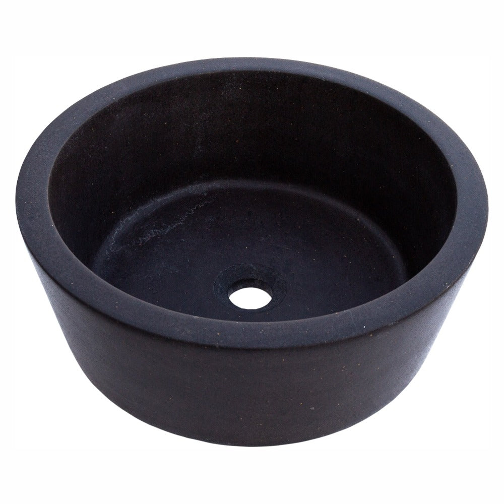 Black Andesite Stone Tapered Vessel Sink Honed Matte 16 Inch