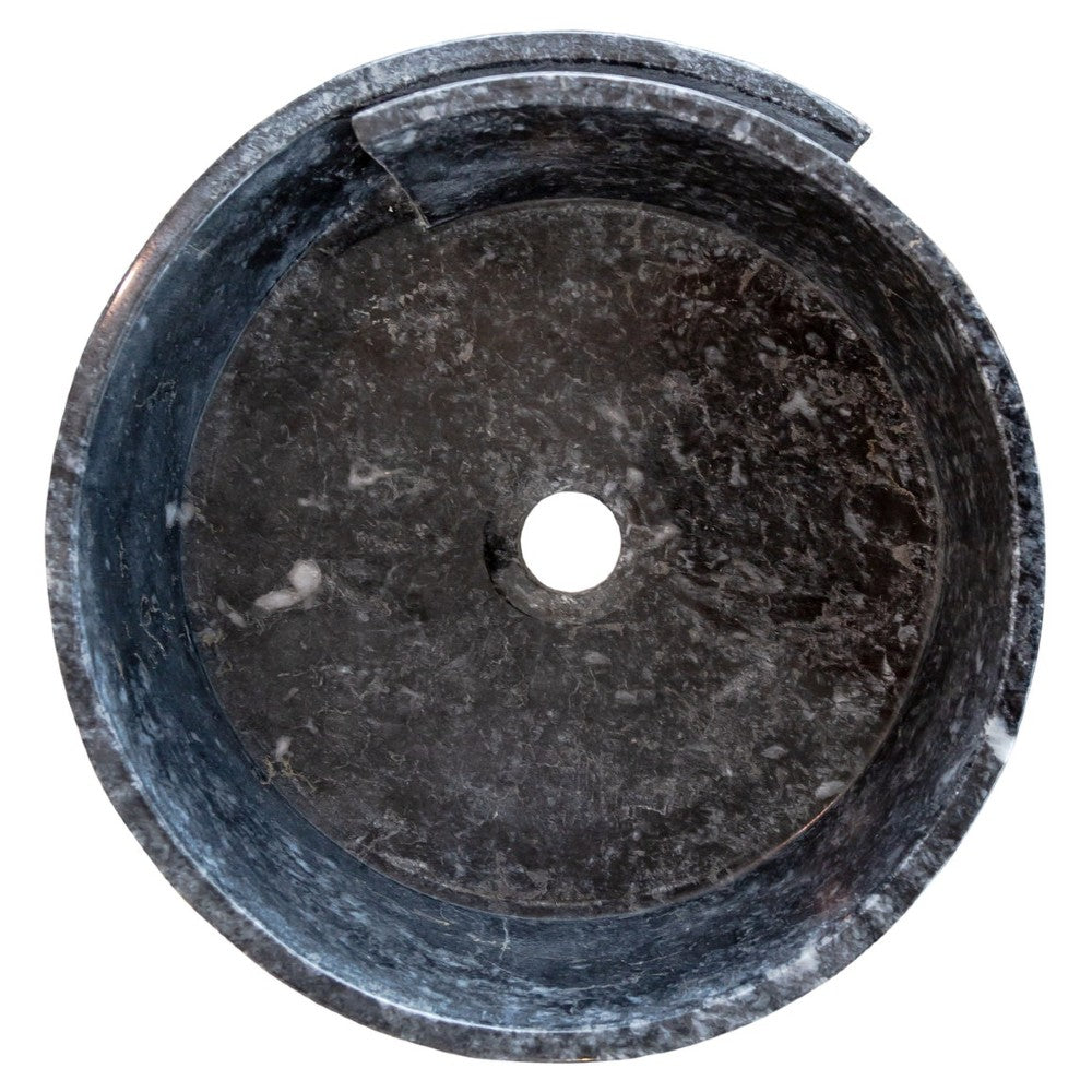 Black Marble Natural Stone Round Vessel Sink Handcrafted 16 Inch Diameter 6 Inch