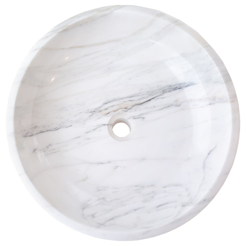 Calacatta White Marble Hand-Carved Vessel Sink - Polished 19x6