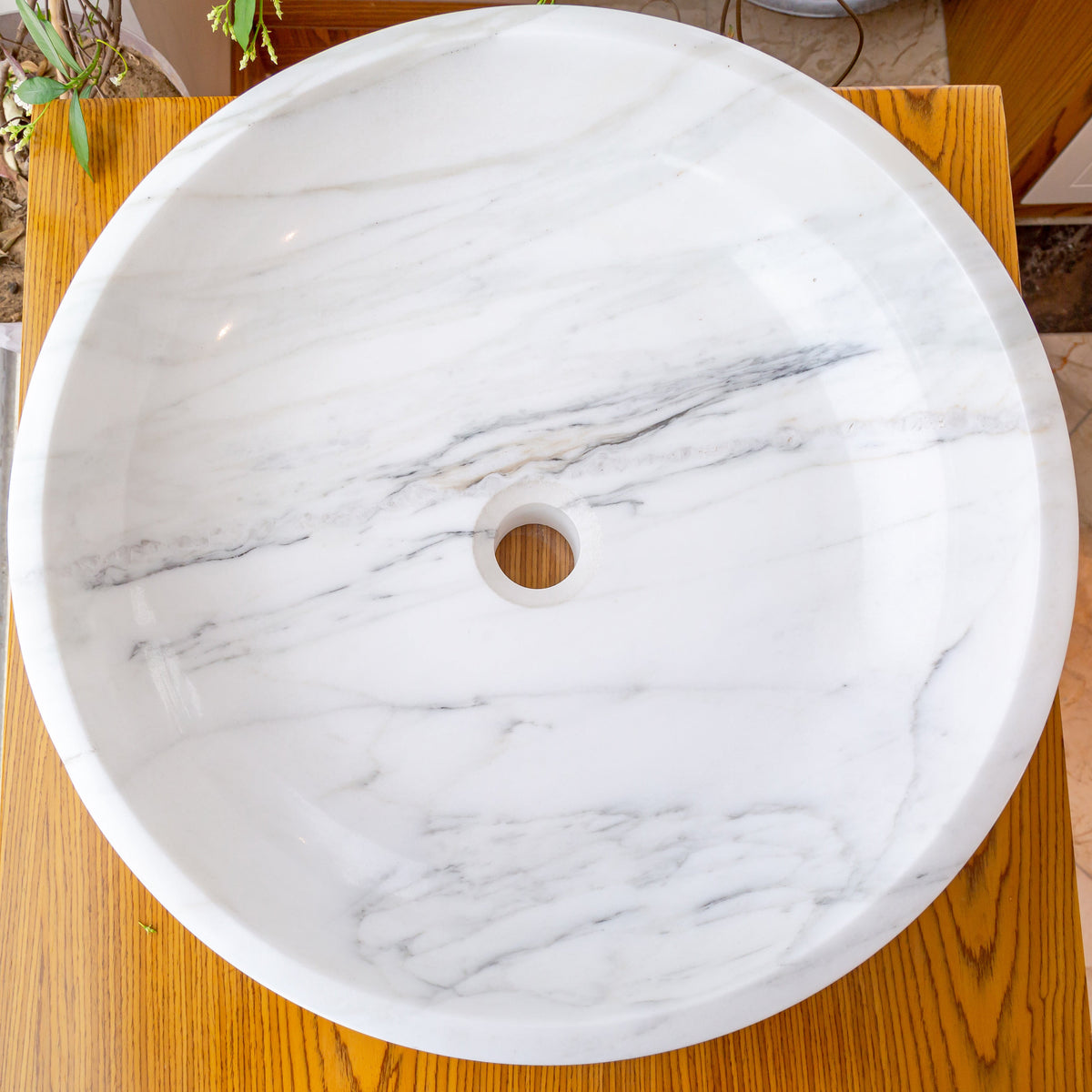 Calacatta White Marble Hand-Carved Vessel Sink - Polished 19x6