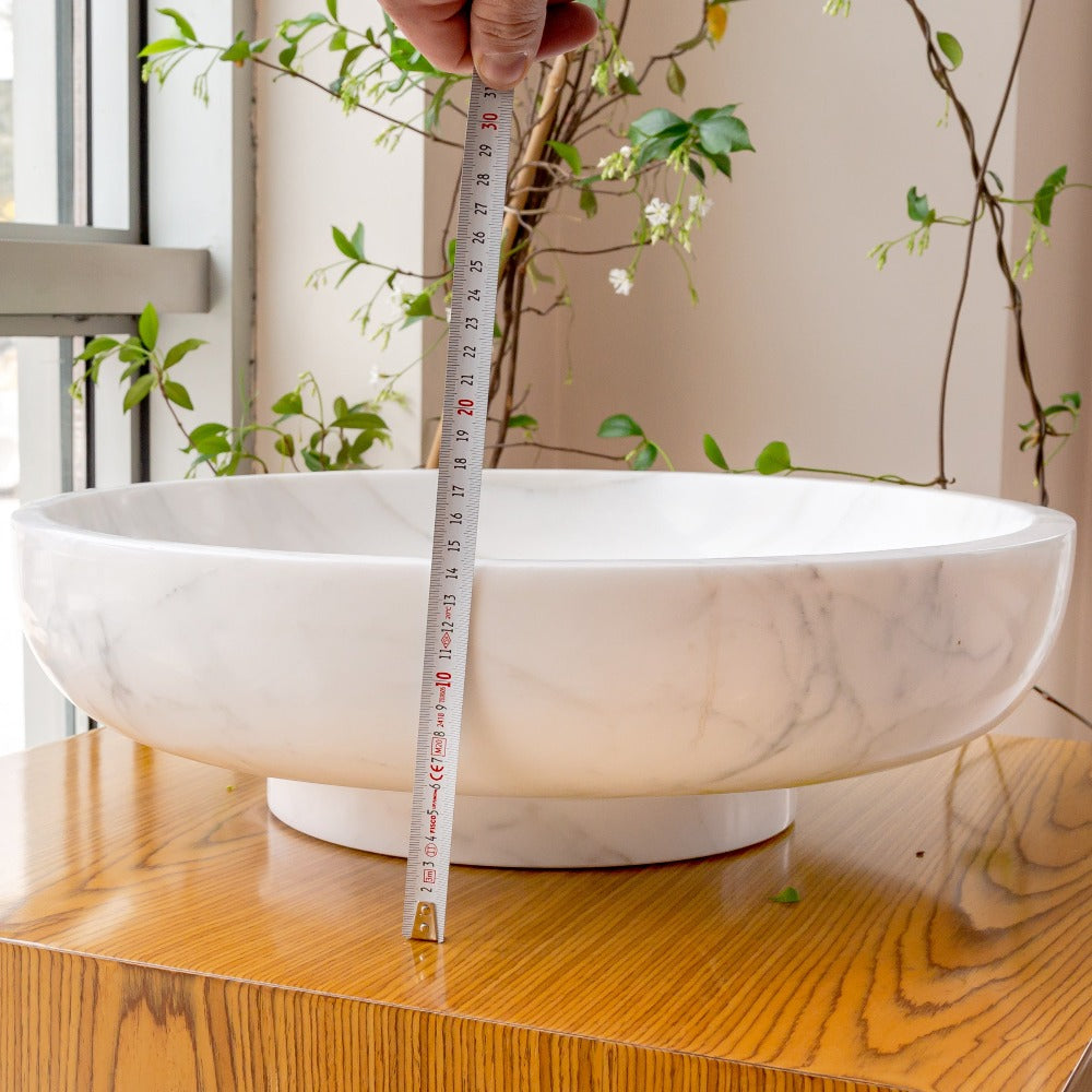 Calacatta White Marble Hand-Carved Vessel Sink - Polished 19x6