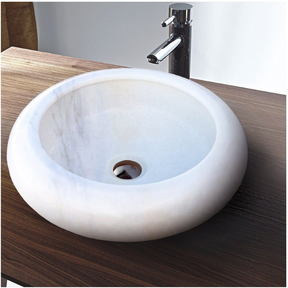 Carrara White Marble Natural Stone Vessel Sink D15.5 Inch H6