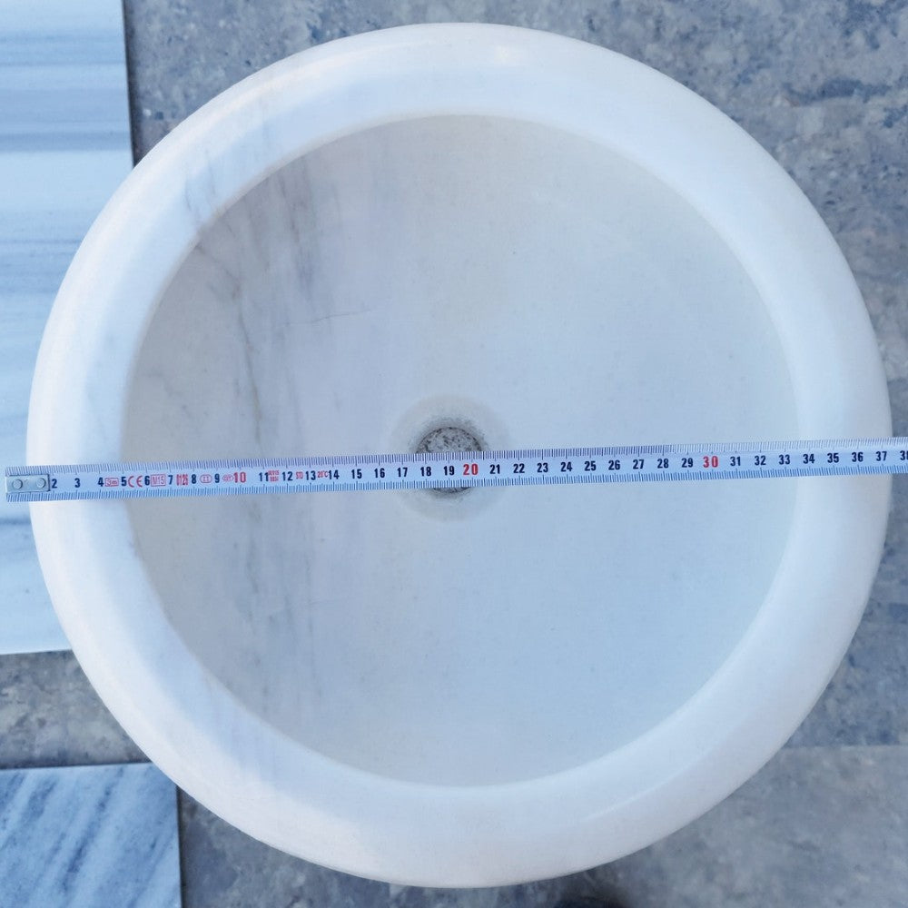 Carrara White Marble Natural Stone Vessel Sink D15.5 Inch H6