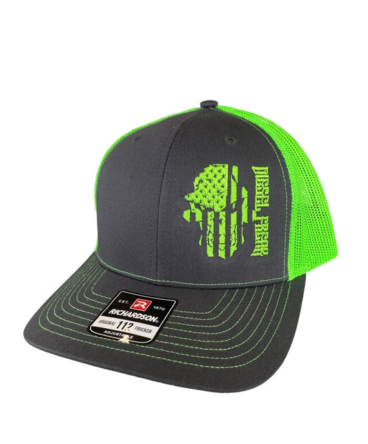 Neon Green Flag Skully Snapback Hat