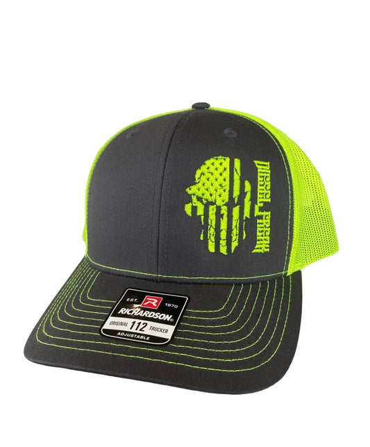 Neon Yellow Flag Skully Snapback Hat
