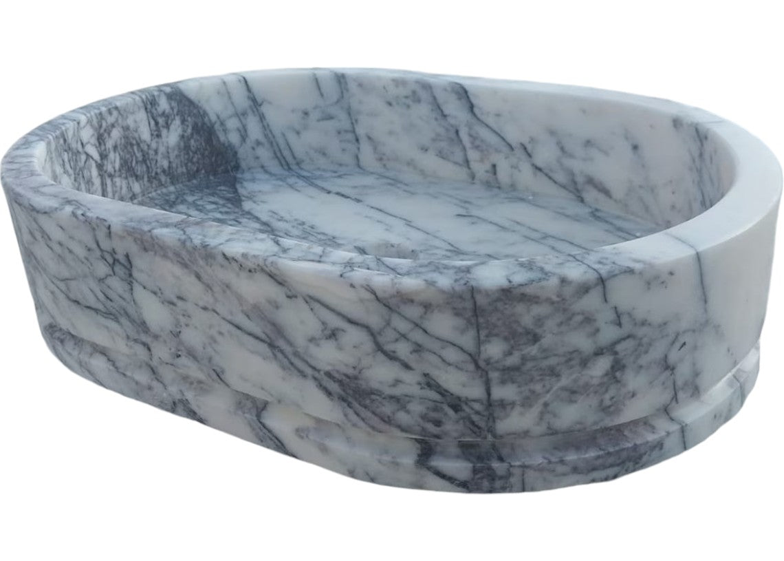 Handcrafted Turkish Marble Ellipse Wall Mount Sink 13.5x19.6x5