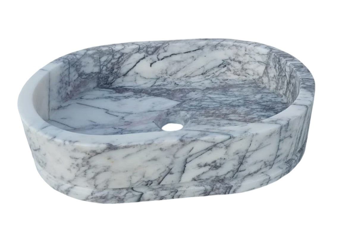 Handcrafted Turkish Marble Ellipse Wall Mount Sink 13.5x19.6x5