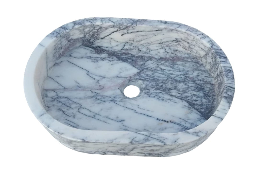 Handcrafted Turkish Marble Ellipse Wall Mount Sink 13.5x19.6x5