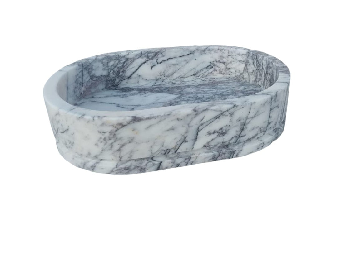 Handcrafted Turkish Marble Ellipse Wall Mount Sink 13.5x19.6x5
