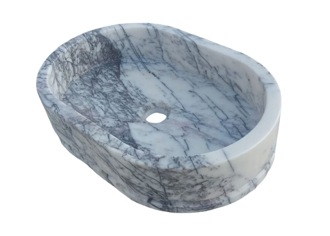 Handcrafted Turkish Marble Ellipse Wall Mount Sink 13.5x19.6x5