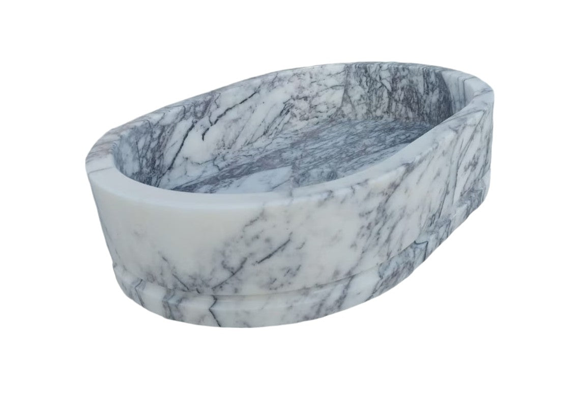 Handcrafted Turkish Marble Ellipse Wall Mount Sink 13.5x19.6x5