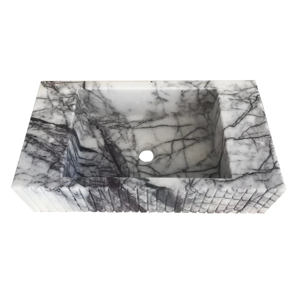 New York Marble Wall Mount Bathroom Sink Fluted Design with 12 by 20 by 5 Inch Size
