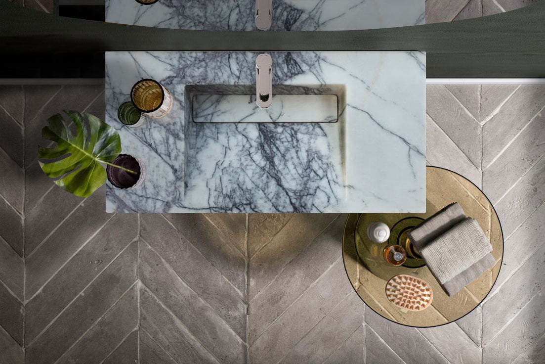 Turkish Marble Wall Mount Bathroom Sink Polished 20x40 Hidden Drain