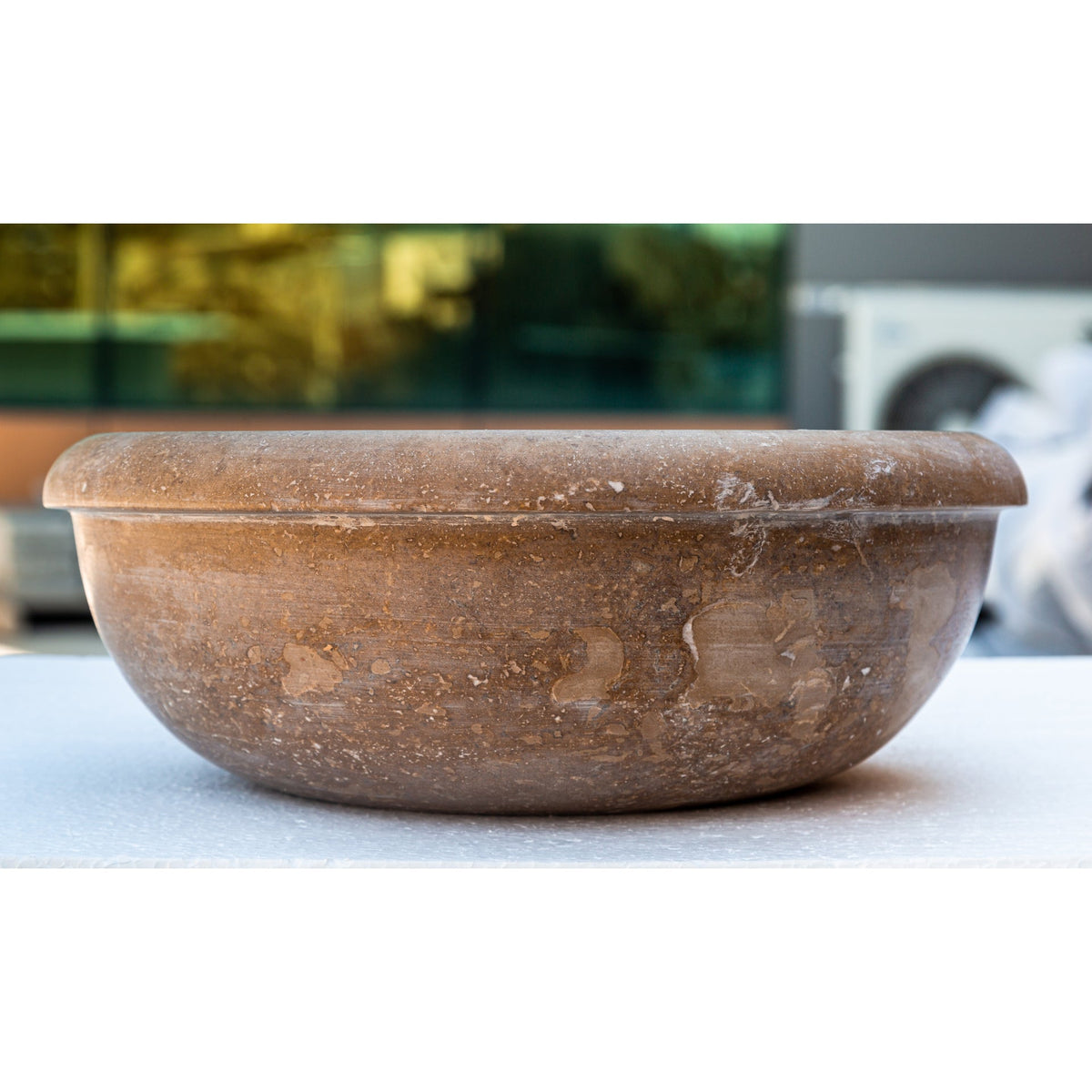 Noce Brown Turkish Travertine Natural Stone Drop-in Sink - Handcrafted Honed and Filled