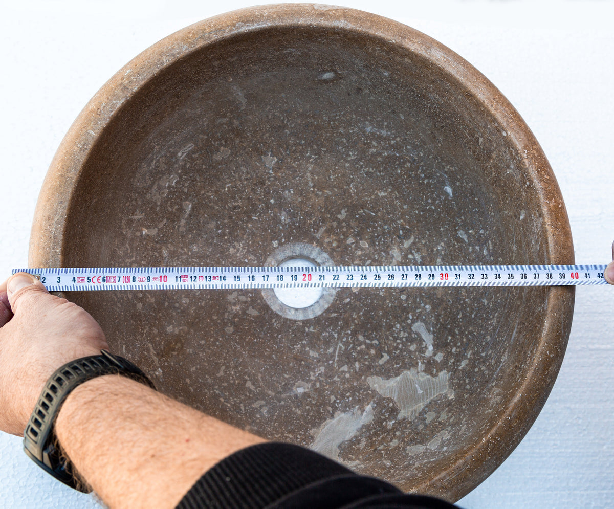 Noce Brown Turkish Travertine Natural Stone Drop-in Sink - Handcrafted Honed and Filled