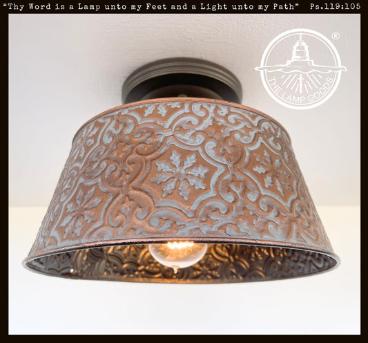 Ornate Copper Flush Mount Ceiling Light | 12" | Rustic Farmhouse