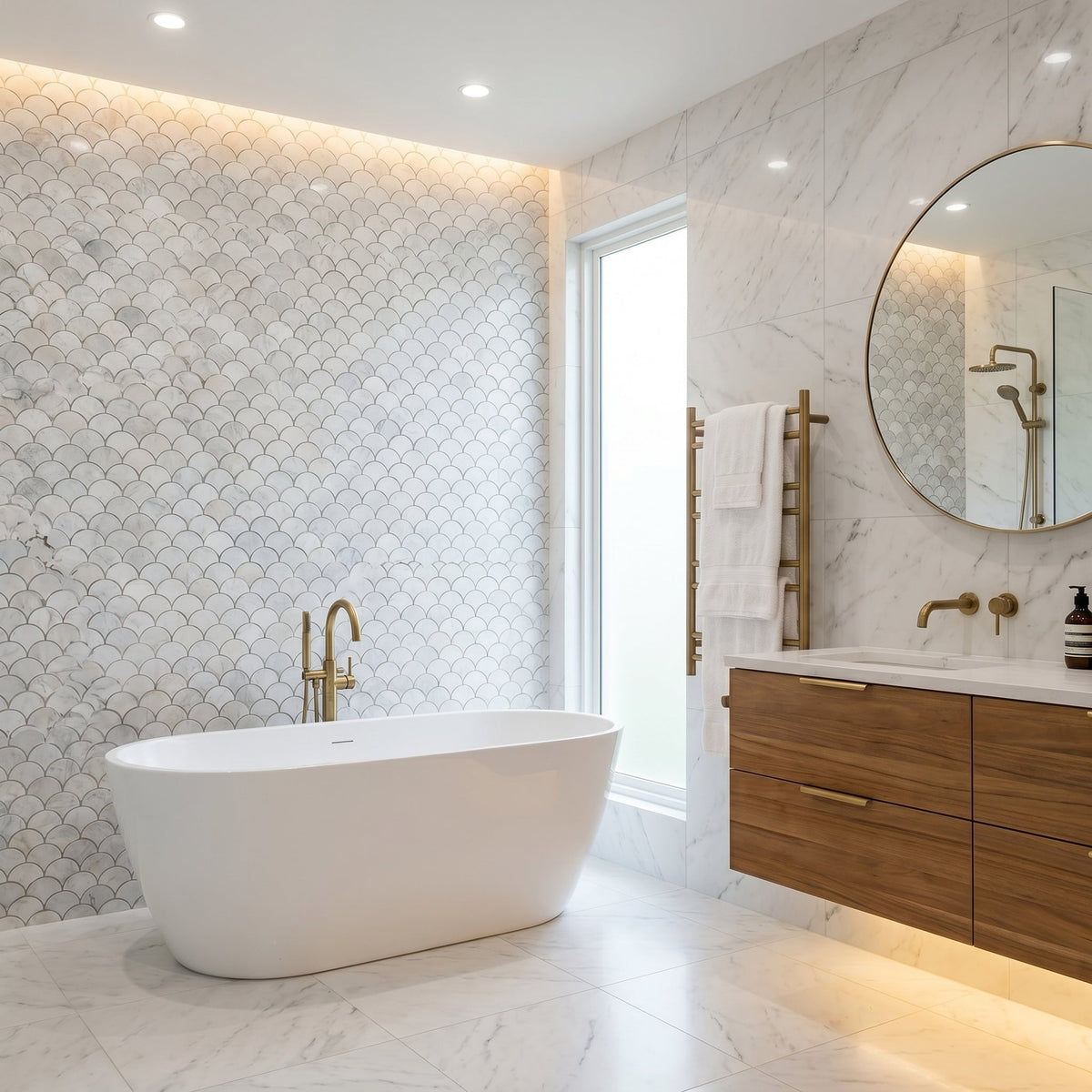 Palia White Dolomite Mosaic Tile Laguna Pattern on 12" x 12" Mesh - Polished