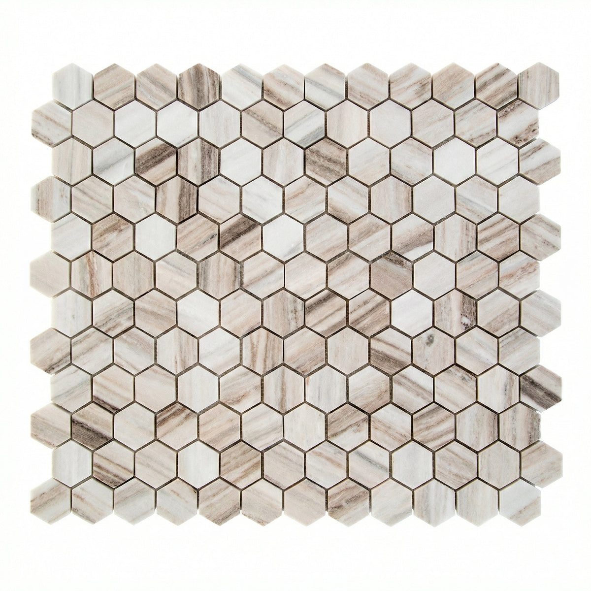 Palissandro Marble 2" Hexagon Honed on 12" x 12" Mesh Mosaic Tile
