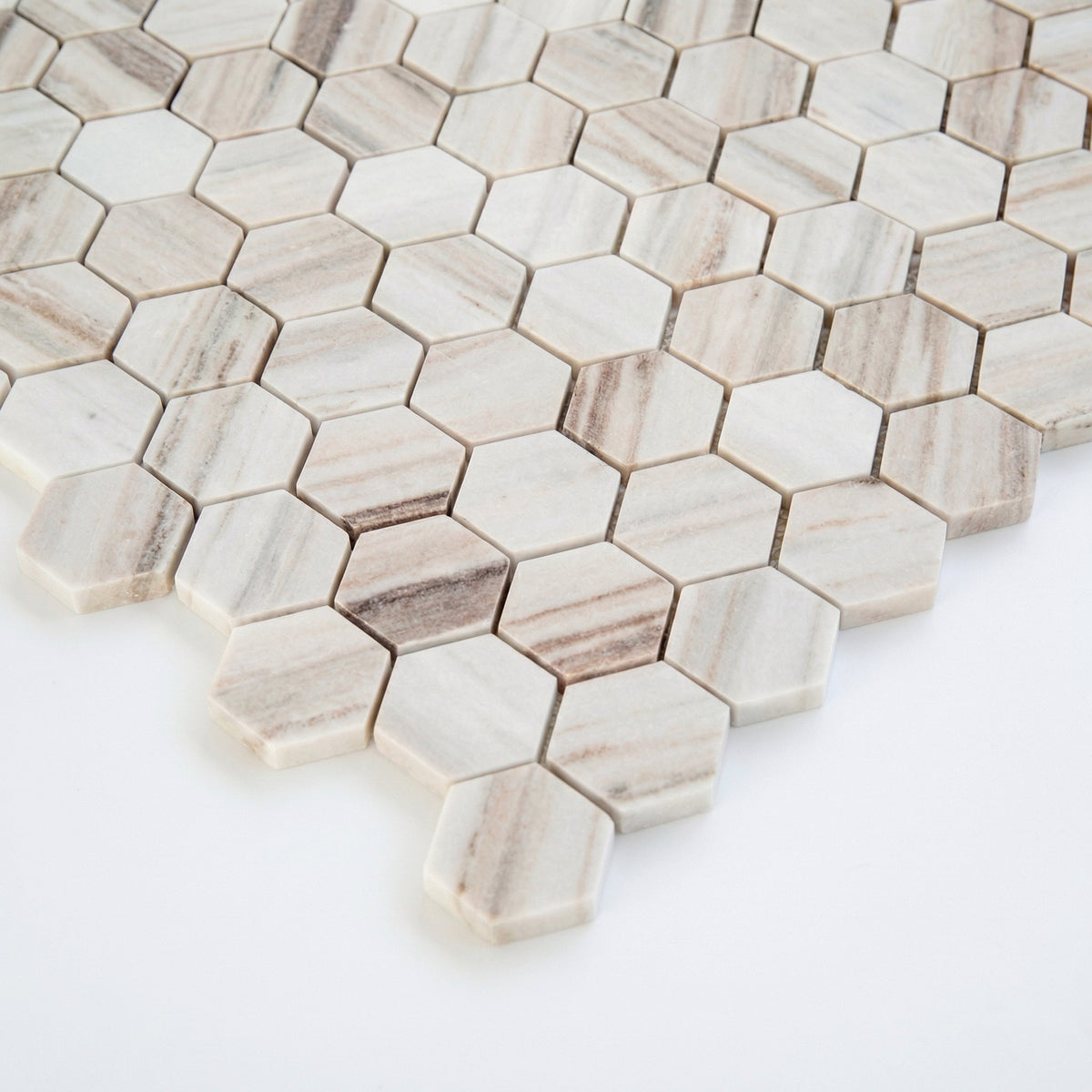 Palissandro Marble 2" Hexagon Honed on 12" x 12" Mesh Mosaic Tile