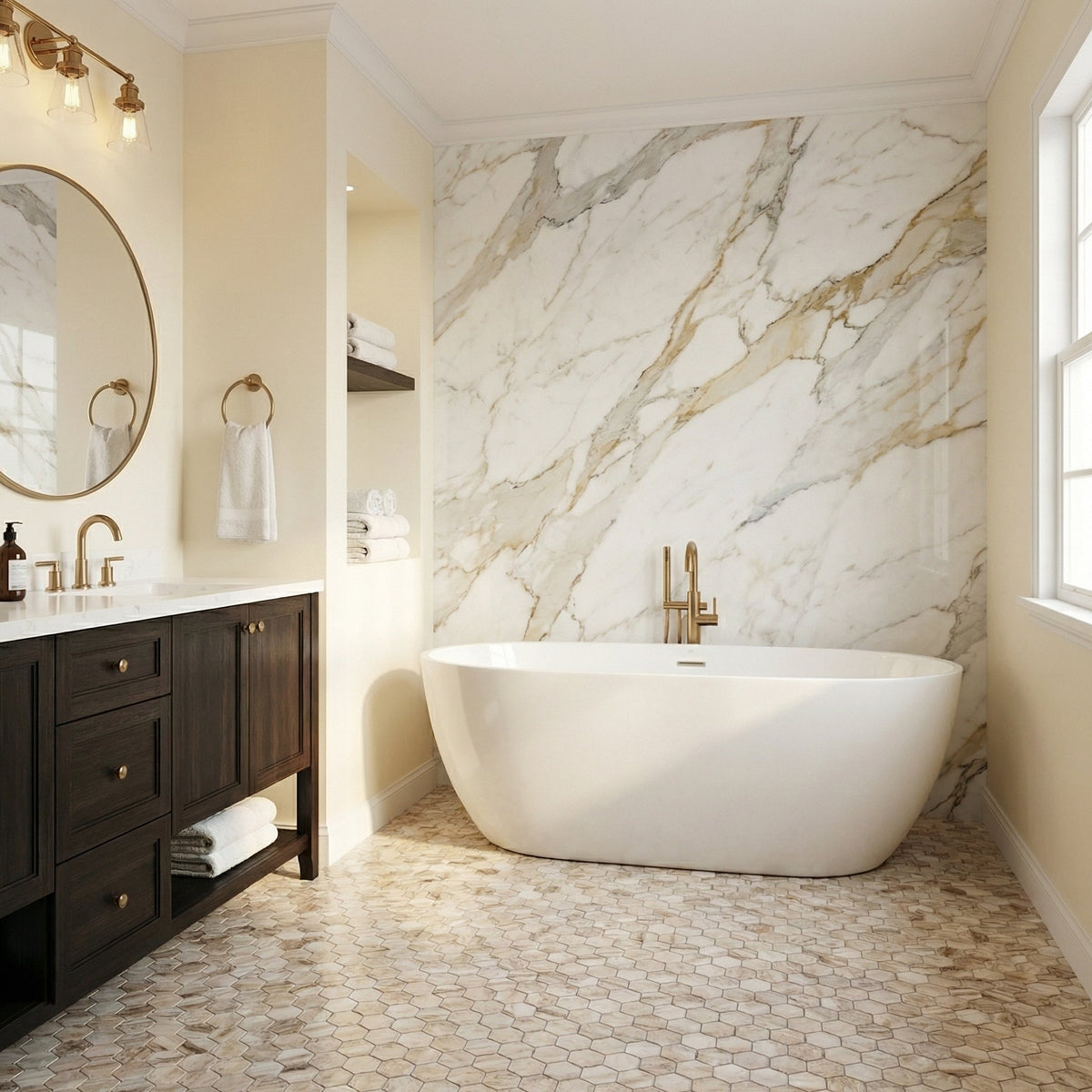 Palissandro Marble 2" Hexagon Honed on 12" x 12" Mesh Mosaic Tile