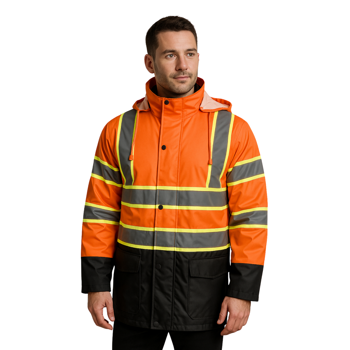 Hi-Vis Class 3 2-Tone Reflective Parka Jacket with Hood and Front Pockets