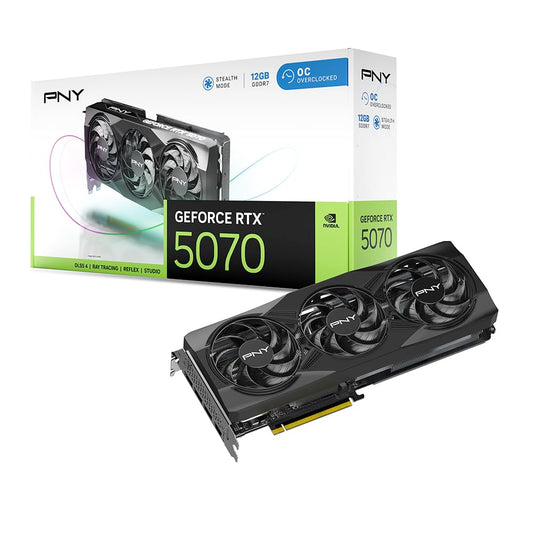 PNY NVIDIA GeForce RTX™ 5070 OC Triple Fan, Graphics Card (12GB GDDR7, 192-bit, Boost Speed: 2587 MHz, SFF-Ready, PCIe® 5.0, HDMI®/DP 2.1, 2.4-Slot, Blackwell Architecture, DLSS 4)