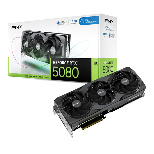 PNY NVIDIA GeForce RTX™ 5080 OC Triple Fan, Graphics Card (16GB GDDR7, 256-bit, Boost Speed: 2730 MHz, PCIe® 5.0, HDMI®/DP 2.1, 2.99-Slot, NVIDIA Blackwell Architecture, DLSS 4)