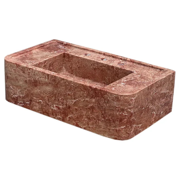 Red Travertine Honed and Filled Wall-Mount Bathroom Sink 16x30x8