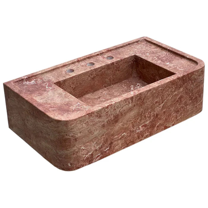 Red Travertine Honed and Filled Wall-Mount Bathroom Sink 16x30x8