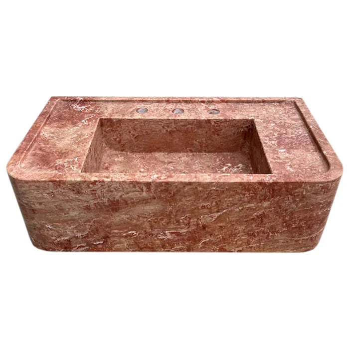 Red Travertine Honed and Filled Wall-Mount Bathroom Sink 16x30x8